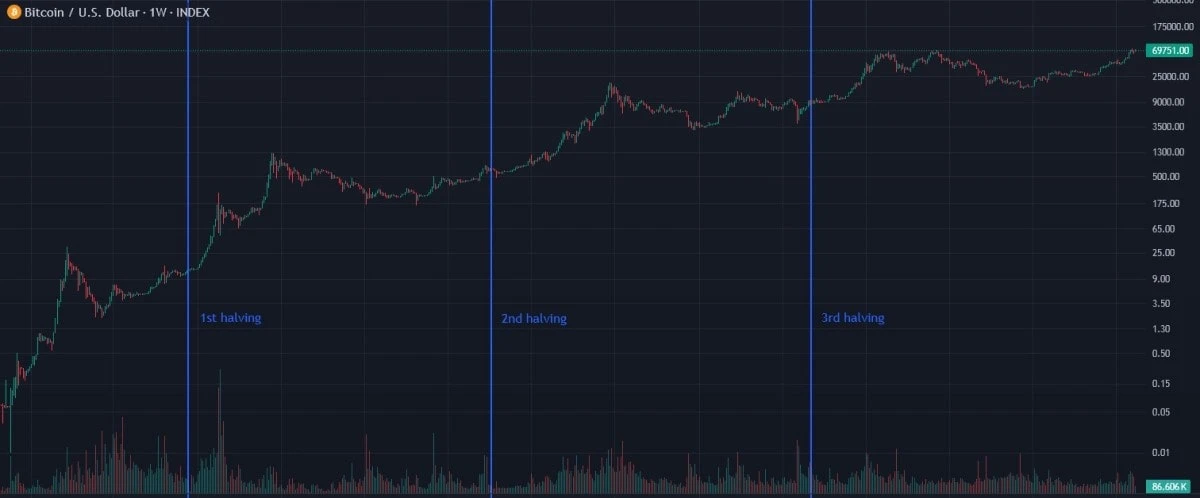 Previous Bitcoin halvings and their effect on the BTC price