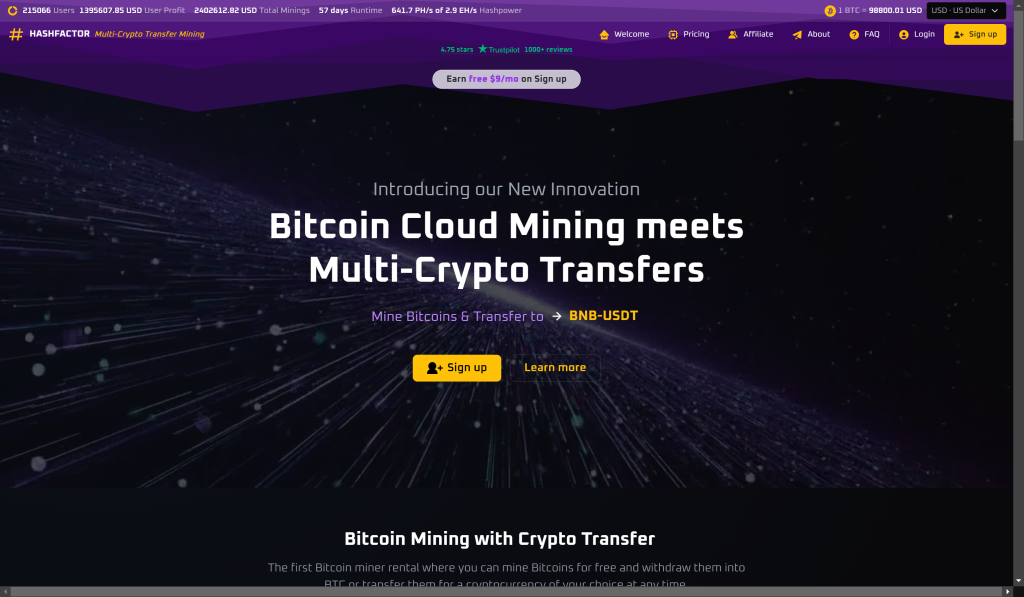HashFactor.net - Multi-Crypto Transfer BTC Mining