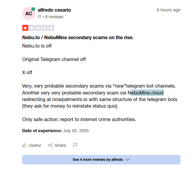 Nebumine shuddown trustpilot review 1.